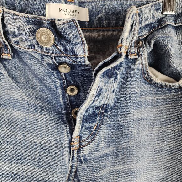 Moussy Vintage Maywood Tapered Jean Women 27 Blue Distressed Denim Button Fly - Picture 5 of 9